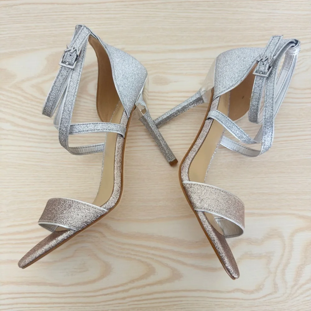 MICHAEL KORS Astrid 2-Tone Glitter Embellished Ankle Wrap Evening Sandal 37.5
